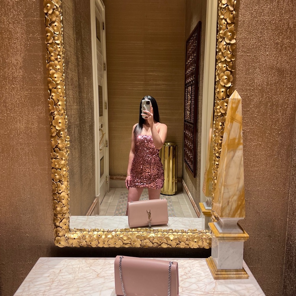 Pink Sequin Strapless Mini Dress